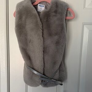 Mayoral Soft Gray Fur Vest with Belt size 6 Brand New